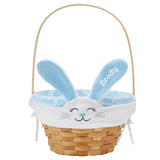 Let's Make Memories Personalized Easter Basket - Wicker - Embroidered Liner - Happy Bunny - Blue