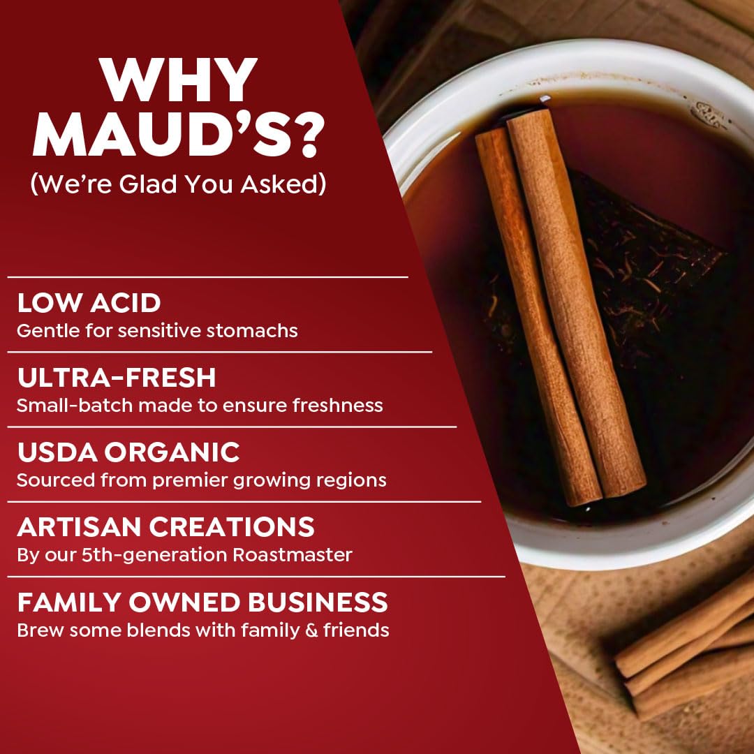 Maud's Organic Cinnamon Black Tea Pods, 22 ct, Recyclable Single Serve Tea Pods - 100% Gourmet Blended Tea Leaves, Compatible with Keurig K Cups Maker
