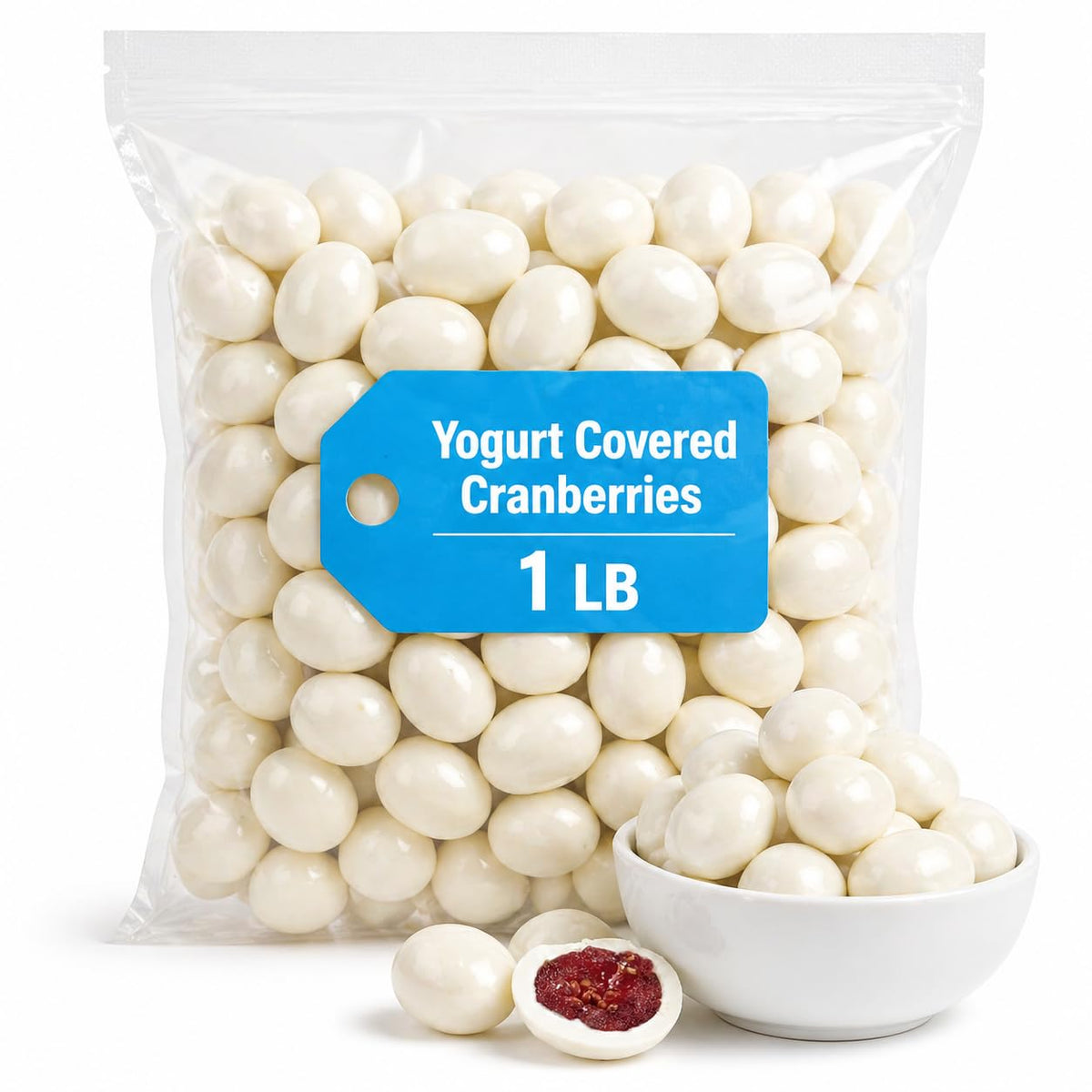 Yogurt Covered Cranberries, Sweet & Tangy Dried Fruit Snack, 1 lb Bag