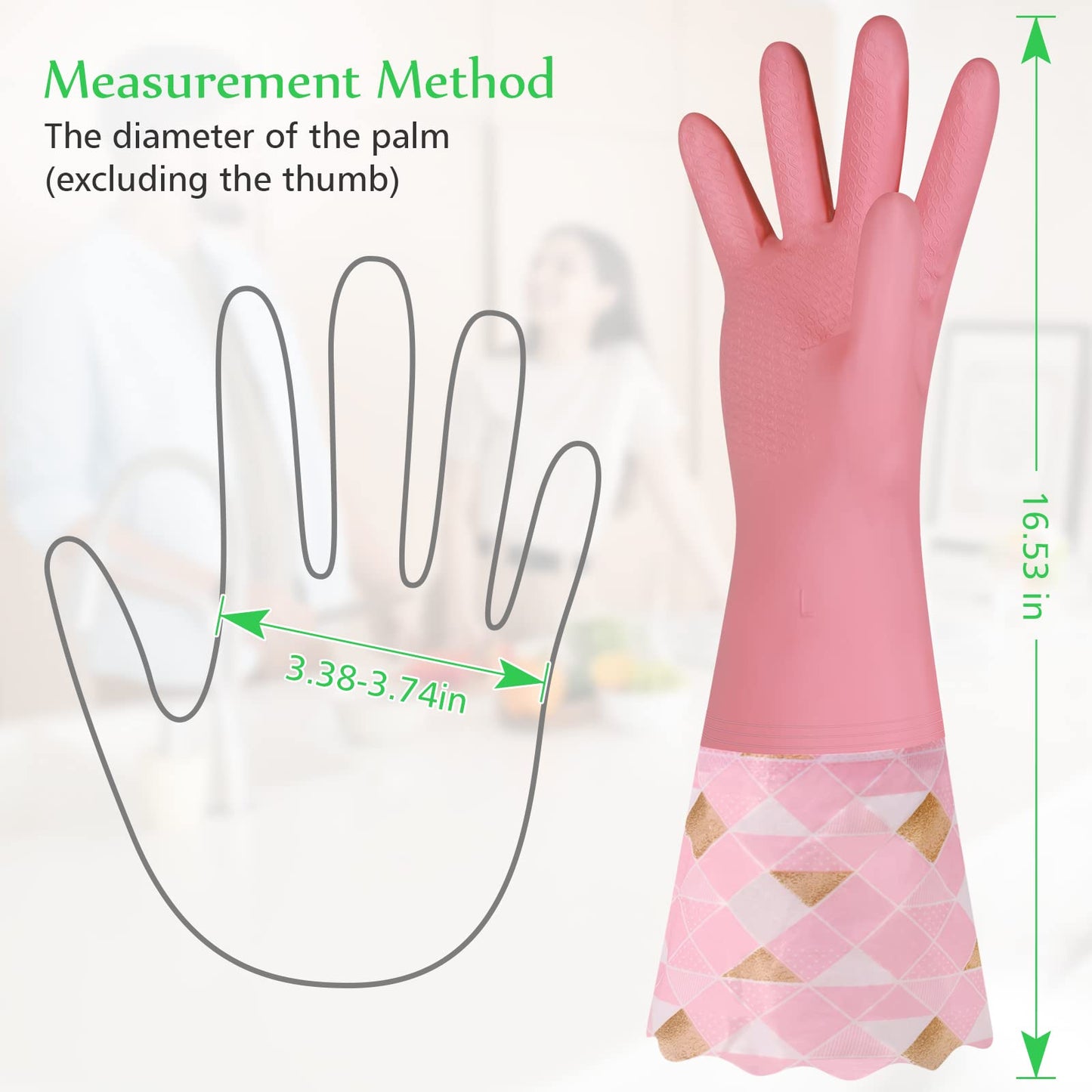 Yiomxhi Household Cleaning Gloves 3 Pairs Reusable Dishwashing Gloves Latex Free, Non-Slip Kitchen Glove with Cotton Lined, Waterproof Dish Washing