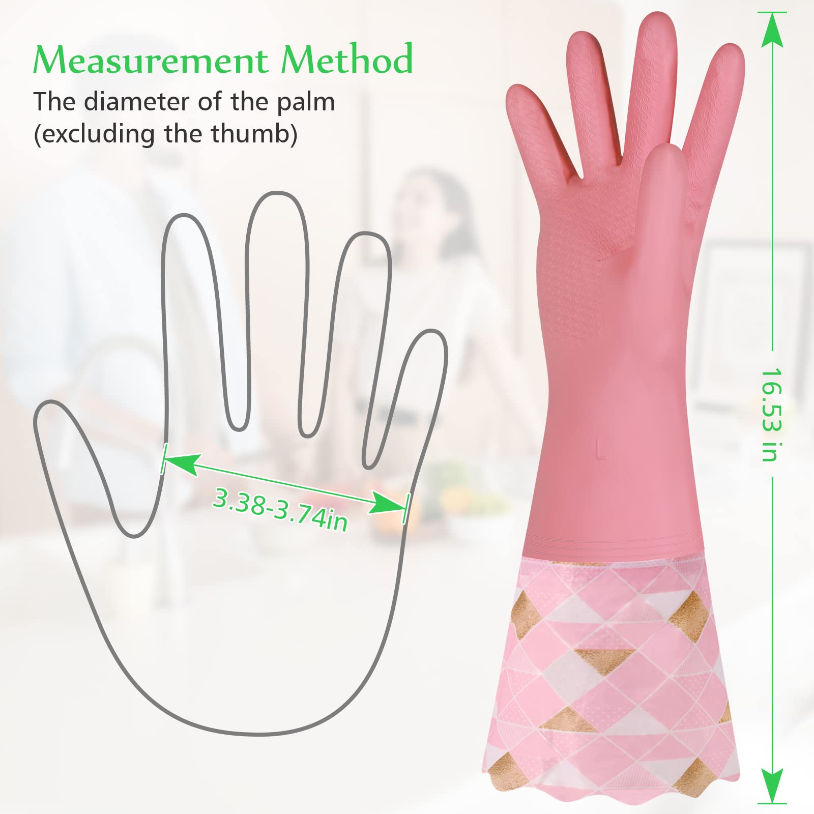 Yiomxhi Household Cleaning Gloves 3 Pairs Reusable Dishwashing Gloves Latex Free, Non-Slip Kitchen Glove with Cotton Lined, Waterproof Dish Washing