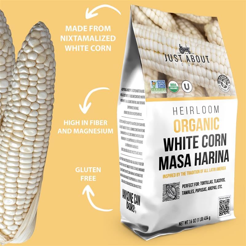 Just About Foods Organic Heirloom White Corn Masa Harina 1lb