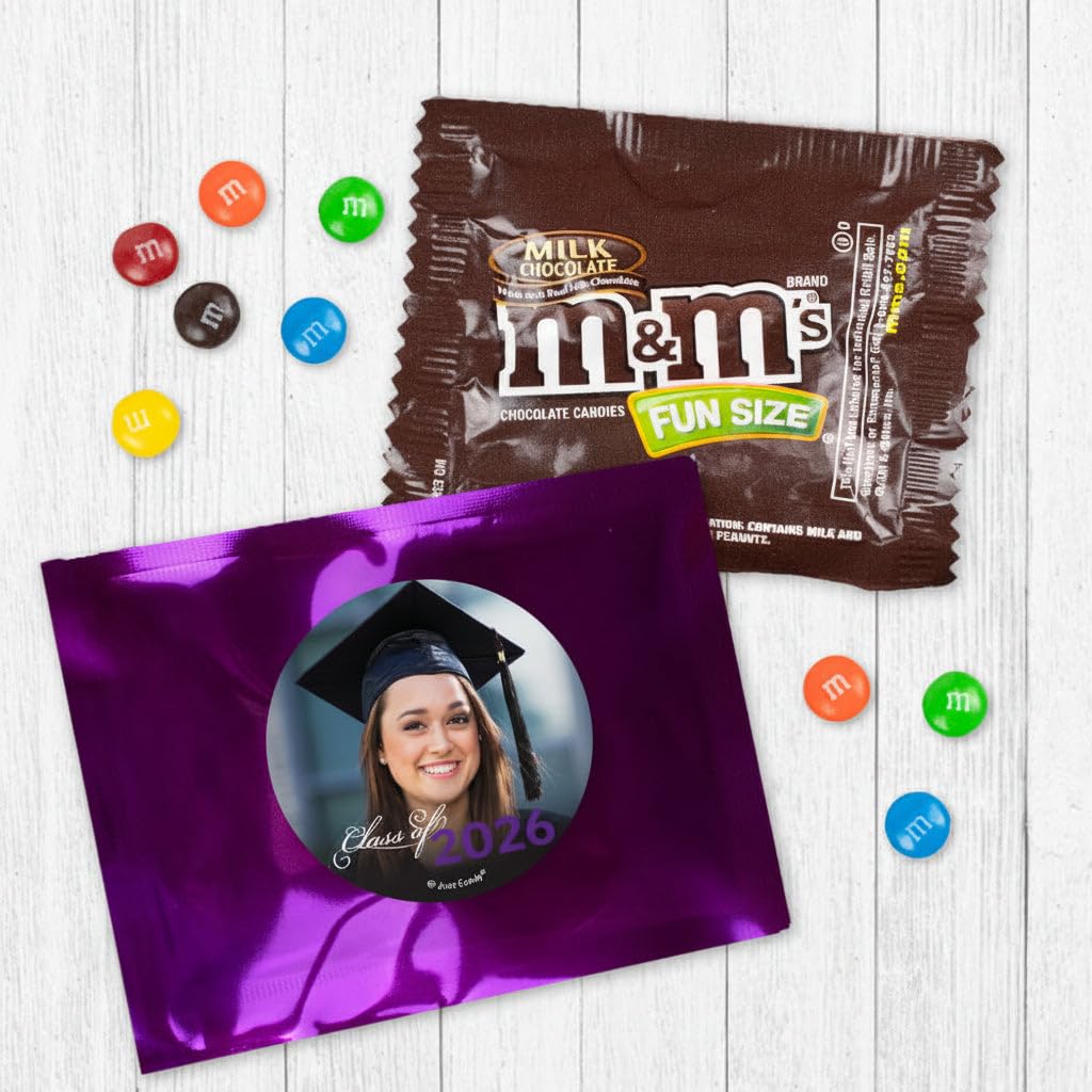 24ct Custom Purple Graduation Photo Fun Size Candy Bags & Chocolate Minis