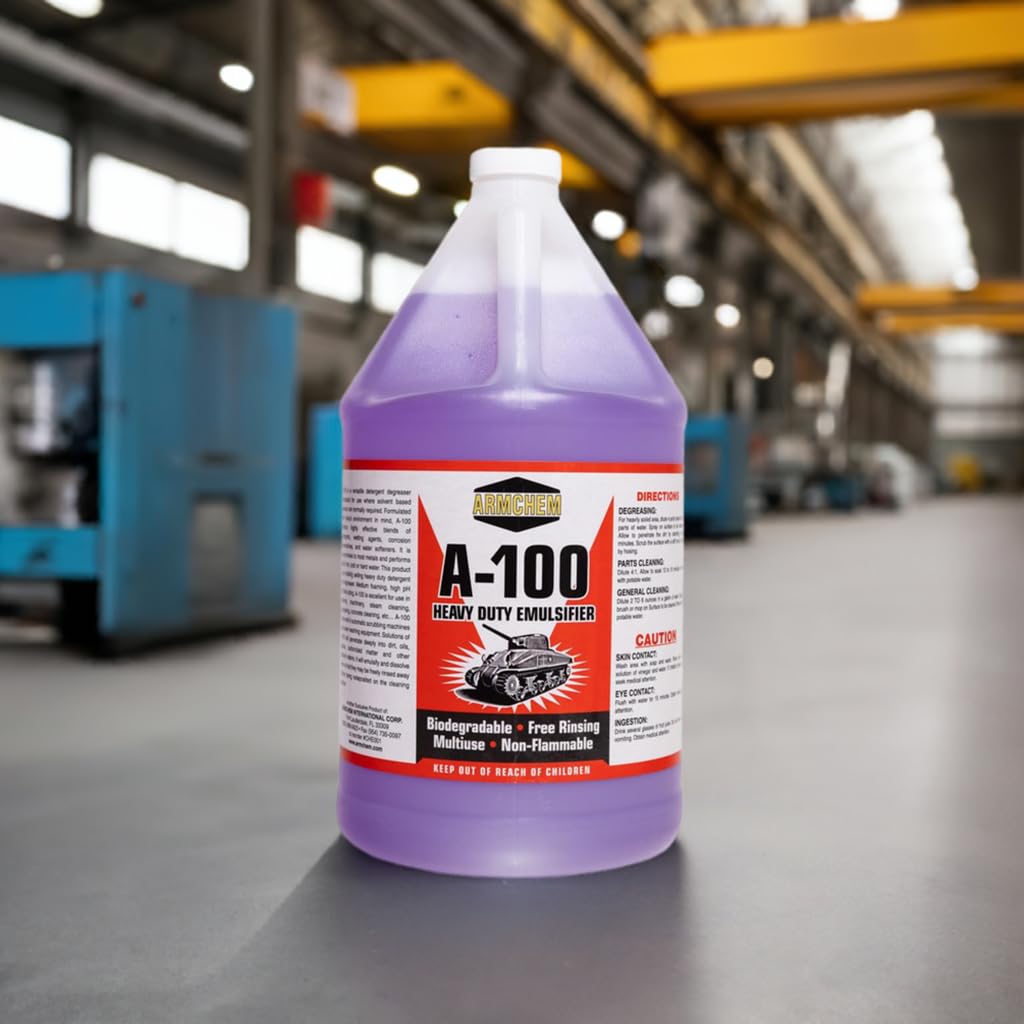 Armchem A-100 Heavy Duty Biodegradable Degreaser - Economical, Non-Toxic, Water-Based Emulsifier for Industrial, Institutional, and Commercial