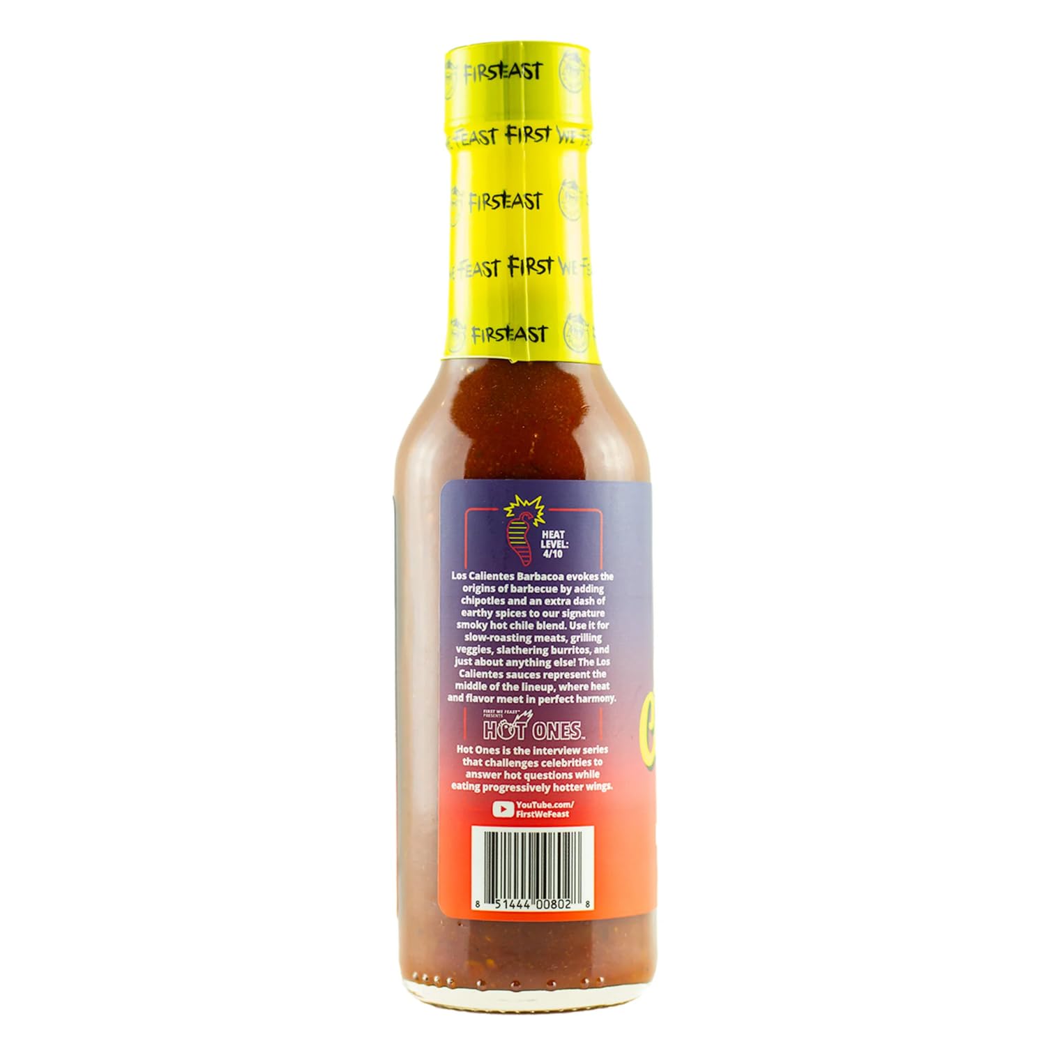 Hot Ones Los Calientes Barbacoa Hot Sauce Made With Natural Ingredients & Powerful Flavors From Smoked Red Jalapeno, Chipotle & Habanero Peppers, 5 fl