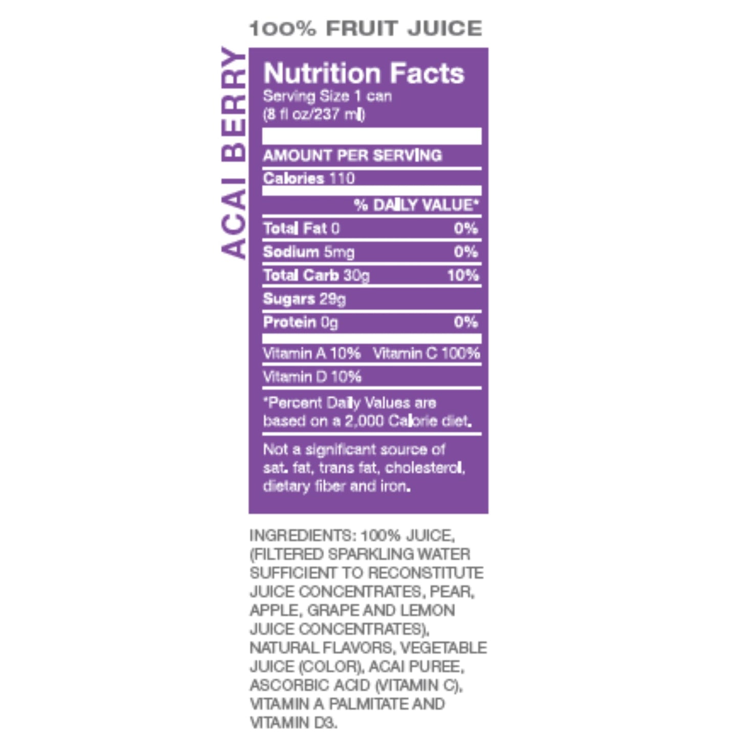 Envy Sparkling 100% Fruit Juice, Acai Berry 8oz (Case of 24)