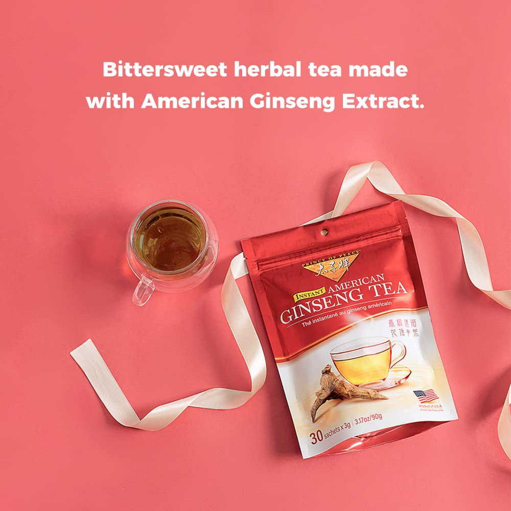 Prince of Peace Instant American Ginseng Tea, 30 Sachets - Healthy Drink, Caffeine-Free Energy-Boosting, Heavy Antioxidants, Made in the USA, Plant