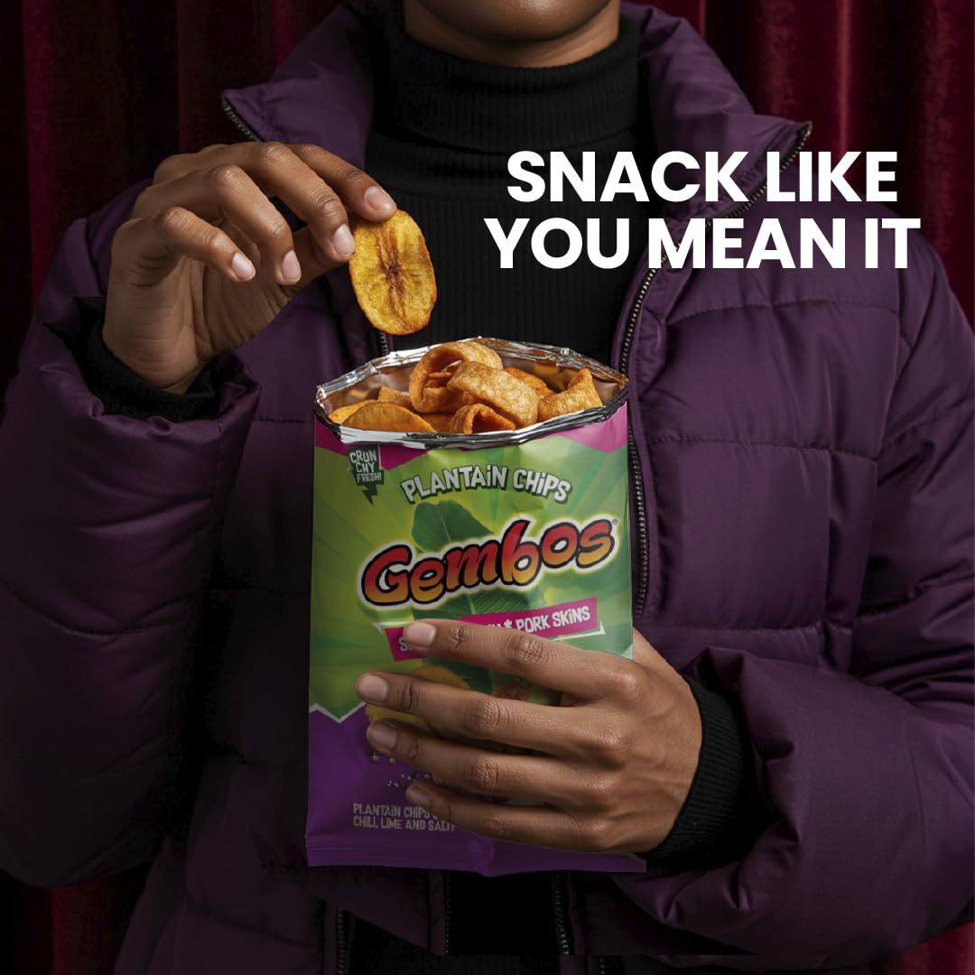 Gembos Spicy Plantain & Pork skins Snack Pack, Chili Lime and Salt Chips, Crunchy Chicharrones and Plantain Mix (4 Oz (Pack of 1))
