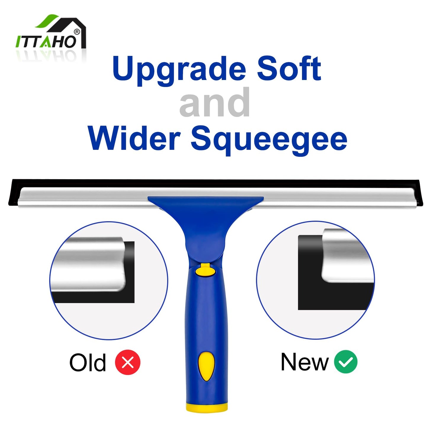 ITTAHO Window Squeegee with Extension Pole, Separate 12" Squeegee & 11" Microfiber Scrubber Heads, Window Cleaning Kit for Hard-to-Reach Windows