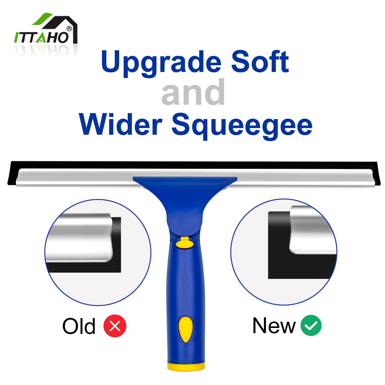 ITTAHO Window Squeegee with Extension Pole, Separate 12" Squeegee & 11" Microfiber Scrubber Heads, Window Cleaning Kit for Hard-to-Reach Windows