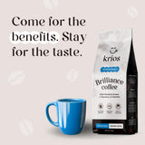 Krios Coffee Brilliance Ground Coffee, Enhance Energy & Focus with Essential Vitamins, L-Theanine & Rhodiola Rosea, Medium Roast, Smooth, 10 oz bag