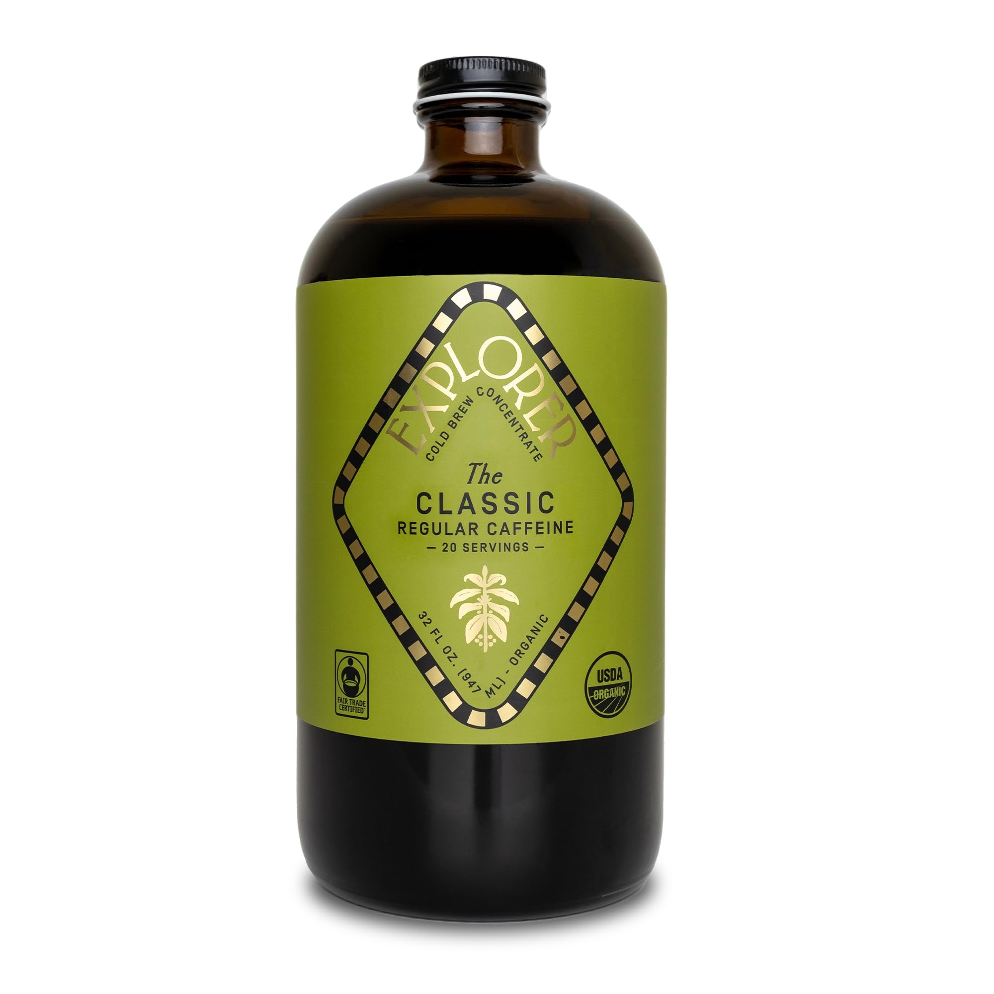 Explorer Cold Brew Organic Liquid Coffee Concentrate, Classic Regular Caffeine, Drink Iced or Hot, 32 fl oz, Makes 20+ Cups
