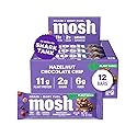 MOSH Hazelnut Chocolate Chip Vegan Protein Bars, Plant Based, Keto, Gluten Free, Brain Healthy Snack with Cognizin, Ashwagandha and Lion's Mane, 12