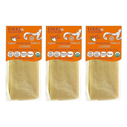 TERRE E TRADIZIONI Organic Italian LASAGNA Pasta Semi- Whole Durum Wheat Semolina Pasta - Italian TIMILIA Organic Ancient Grain LASAGNA Pasta - Vegan