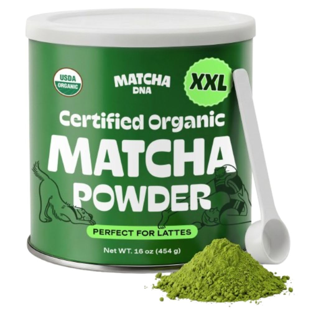 Matcha DNA Organic Matcha Powder - XXL 16oz TIN - Matcha Green Tea - USDA Organic Gluten-Free Vegan, Unsweetened No Additives - Everyday Green Macha