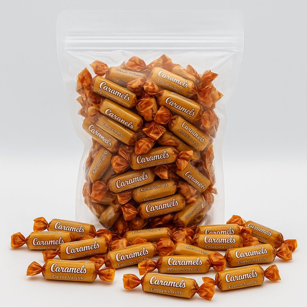 Caramel Candy Classic Vanilla 1 lb - Bulk Candy in Resealable Bag, Individually Wrapped for Freshness, Soft & Chewy, Gluten Free