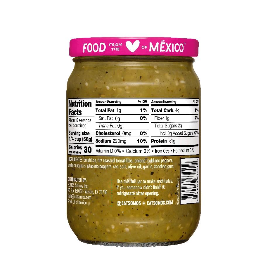 SOMOS Green Enchilada Sauce - Authentic Mexican Flavor & Trusted Quality - Gluten Free, Non-GMO & Vegan - Perfect for Enchiladas, Chip Dip | 8 oz Jar