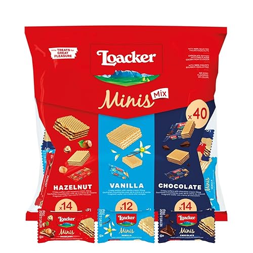 Loacker Minis Wafer Variety Pack - 30% Less Sugar - Premium Cream Filled Wafer Cookies - Mix of Hazelnut, Chocolate and Vanilla - NON-GMO