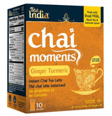 Tea India Chai Moments Ginger Turmeric Chai Tea Instant Latte Mix Flavorful Blend Of Premium Black Tea, Cardamom & Natural Ingredients Traditional