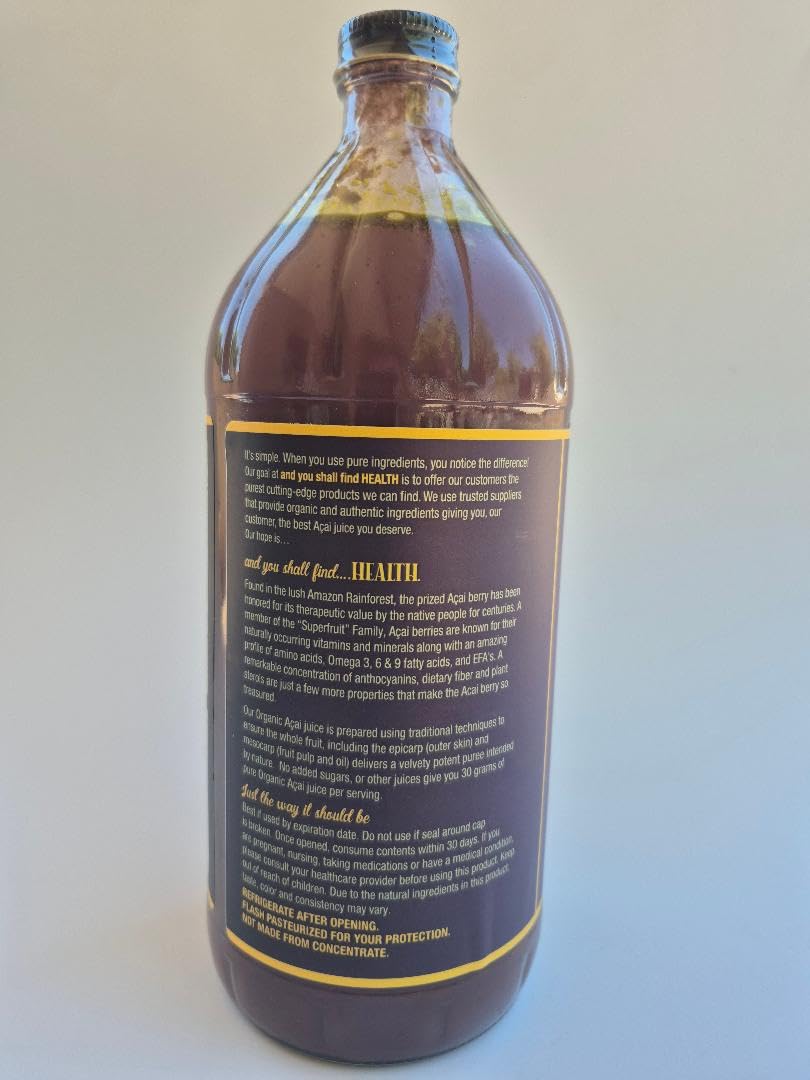Organic Only ACAI 100% Pure Juice 32oz (1qt) Vitamin, Antioxidant & Omega Rich Liquid Fruit Puree 30g of Whole Superfruit Per Serving Gluten-Free