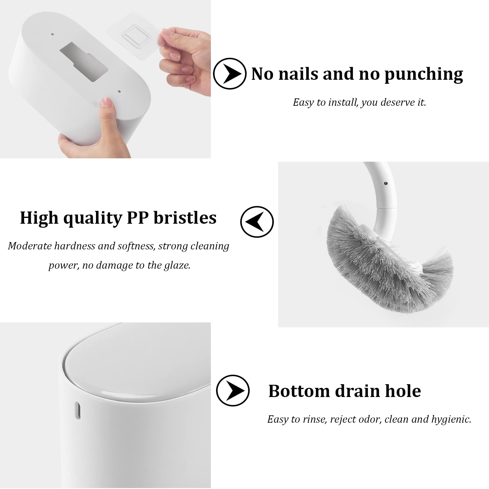 ERGONOW Toilet Brush and Holder with Lid Set, Curved Design Angled Toilet Bowl Brush Scrubber, Durable Bristles for Bathroom Cleaning