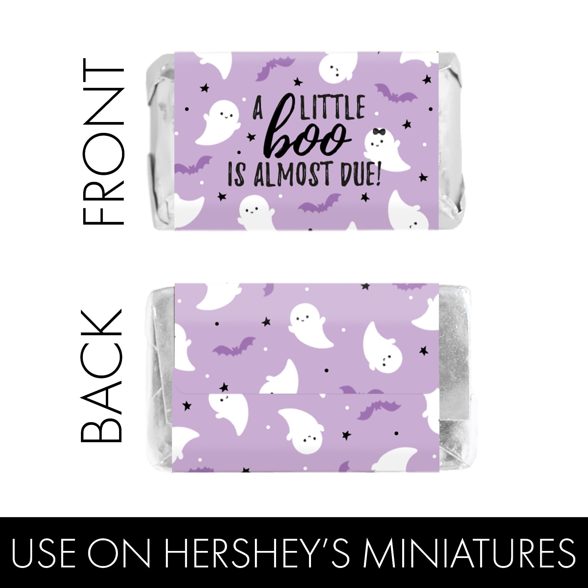 Distinctivs Purple A Little Boo is Almost Due Girl Baby Shower Favors Wrappers for Halloween Baby Shower, 42 Count