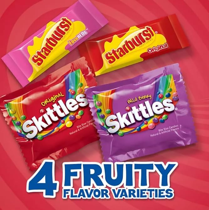 SKITTLES & STARBURST Variety Pack Fun Size Chewy Fruity Candy Assortment, Contains 4 Fruity Flavor Varieties, 255 Count (Pack of 1)