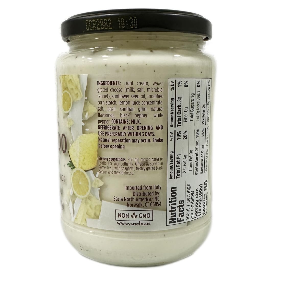 SACLA Alfredo Pasta Sauce with Lemon | Creamy Italian White Pasta Sauce with Cheese & Lemon | 14.5 oz Glass Jar | Imported from Italy | Non-GMO