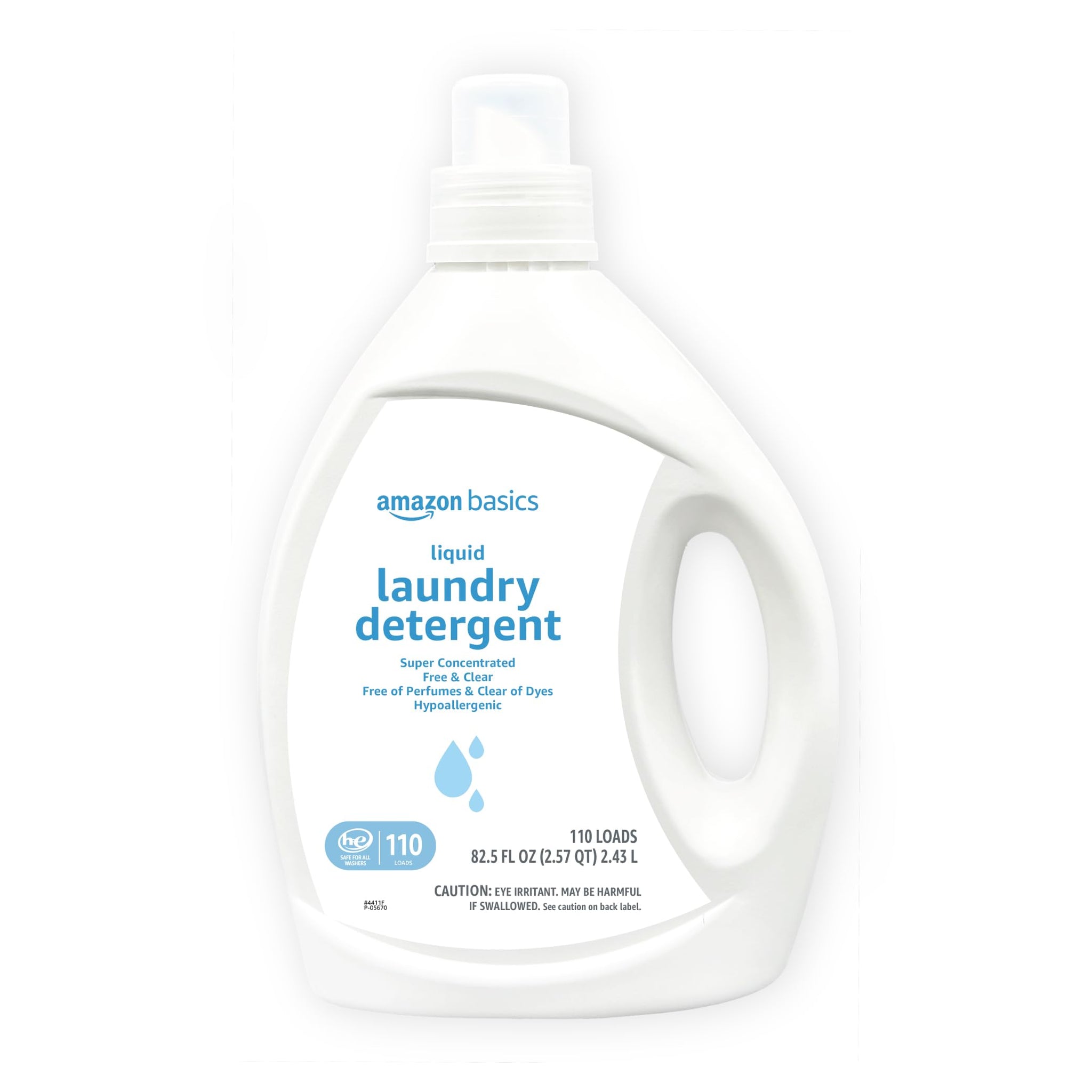 Amazon Basics Concentrated Liquid Laundry Detergent, Hypoallergenic, Free of Perfumes & Clear of Dyes, High Efficiency, 110 Loads, 82.5 Fl Oz