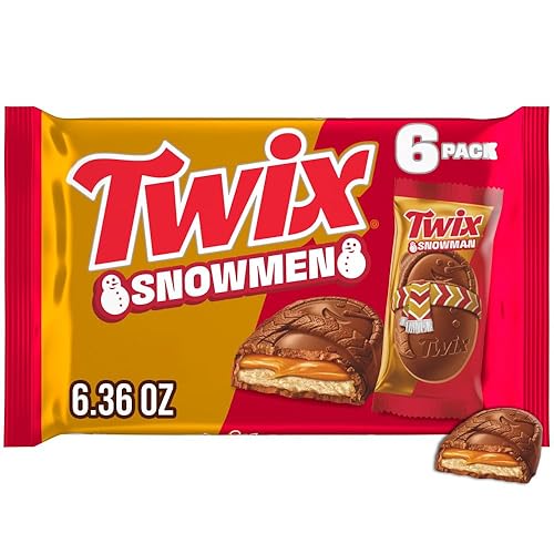 TWIX Caramel Cookie Snowmen Christmas Chocolate Candy Bars, 6 Ct Pack