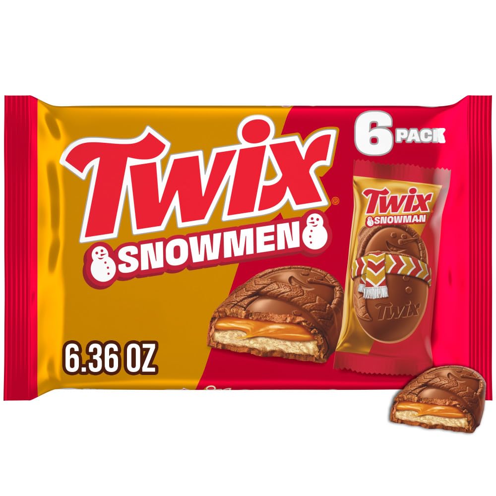 TWIX Caramel Cookie Snowmen Christmas Chocolate Candy Bars, 6 Ct Pack