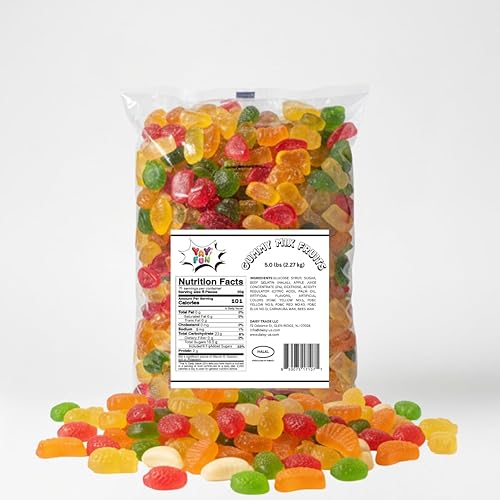 Halal Gummy Candy Fruit Mix | 5 Pound Variety Pack | Fruit Shaped Gummies | Assorted Fruit Flavors for Party Favors, Goody Bags, and Kids' Events