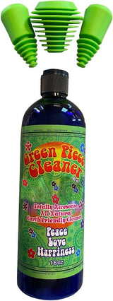 Green Piece® Glass Cleaner 16 oz Bottle with Set of 3 Silicone Plugs (Made in USA) - Excellent for Scent Proofing and Cleaning