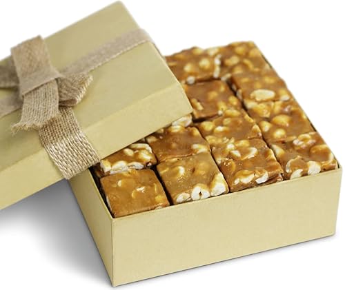 Gourmet Peanut Brittle Gift Box - by Its Delish | Handmade Old-Fashioned Style | Beautiful & Delicious Square Cut Pieces 16 Oz Peanuts Brittle |