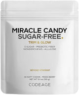 Codeage Miracle Candy Sugar-Free Candies, Mixed Berry Soft Chews - Allulose, Prebiotic Fiber - Low-Calorie Wonderchews - 0g Sugar Soft Chews - 30