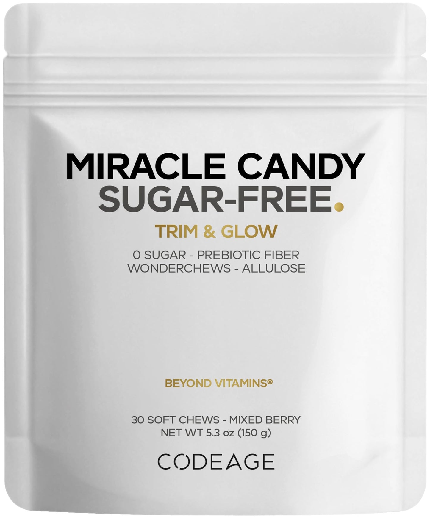 Codeage Miracle Candy Sugar-Free Candies, Mixed Berry Soft Chews - Allulose, Prebiotic Fiber - Low-Calorie Wonderchews - 0g Sugar Soft Chews - 30