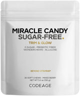 Codeage Miracle Candy Sugar-Free Candies, Mixed Berry Soft Chews - Allulose, Prebiotic Fiber - Low-Calorie Wonderchews - 0g Sugar Soft Chews - 30