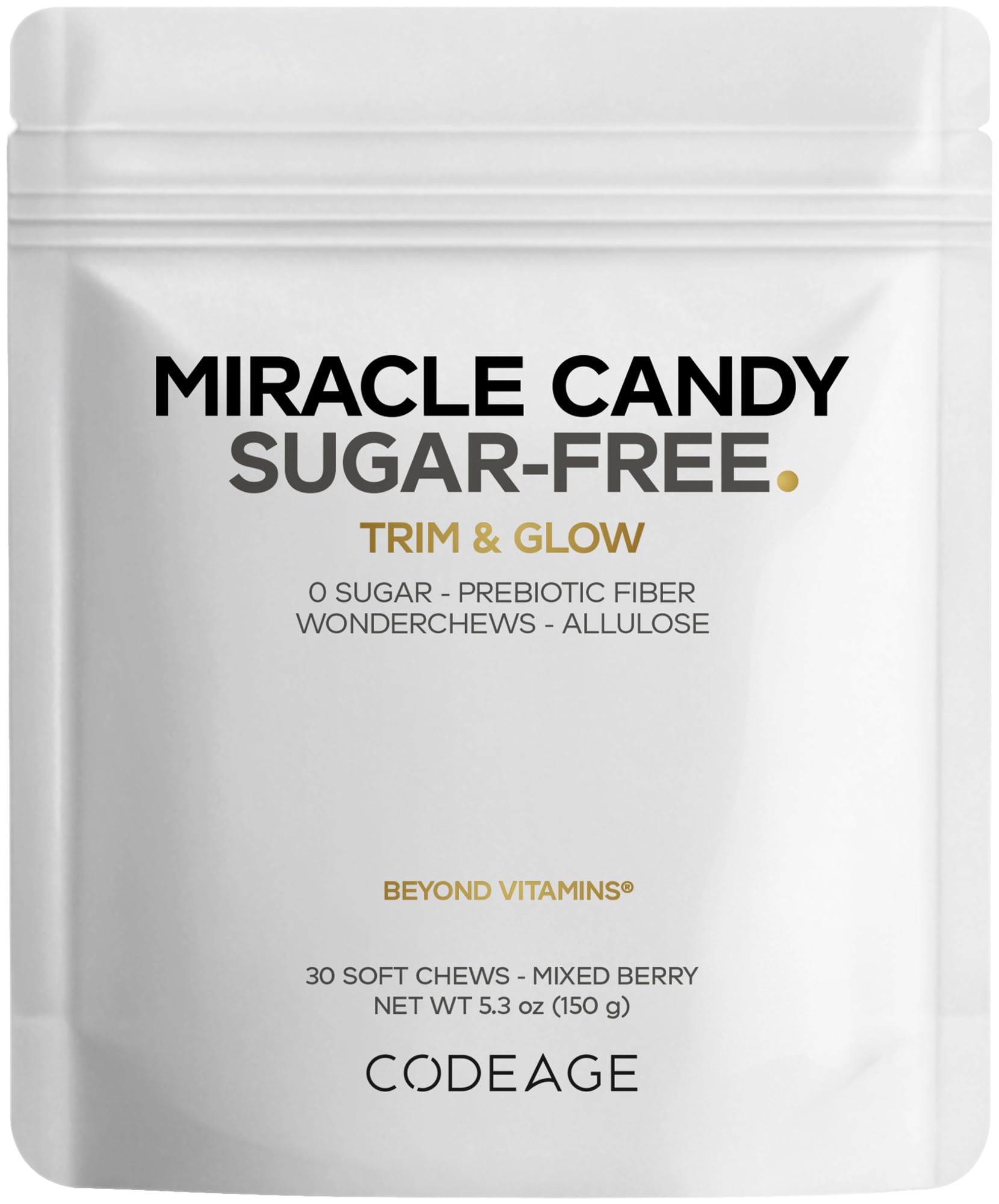 Codeage Miracle Candy Sugar-Free Candies, Mixed Berry Soft Chews - Allulose, Prebiotic Fiber - Low-Calorie Wonderchews - 0g Sugar Soft Chews - 30