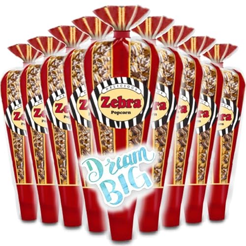 Gourmet Popcorn - 12 Zebra Corn Mini Cones - Small Storage Space Friendly & Great Stocking Stuffers! 32.4oz total and Exclusive Inspirational Sticker!