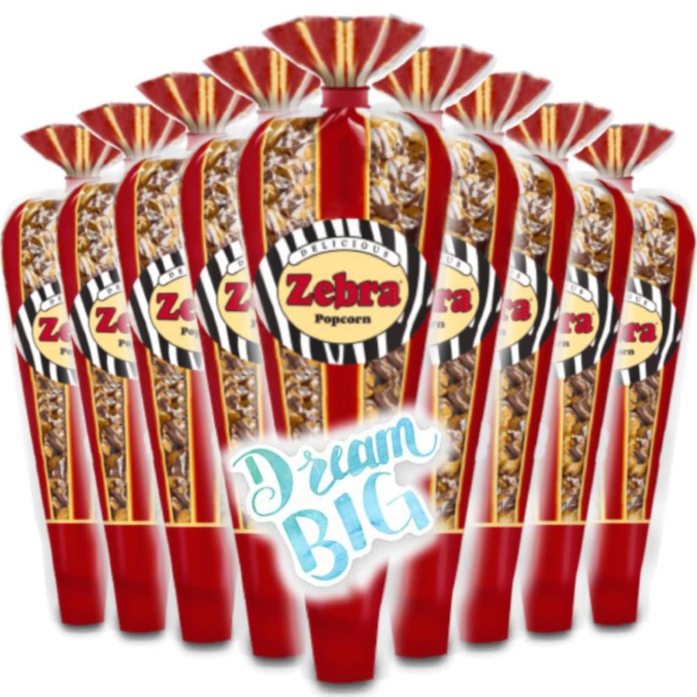 Gourmet Popcorn - 12 Zebra Corn Mini Cones - Small Storage Space Friendly & Great Stocking Stuffers! 32.4oz total and Exclusive Inspirational Sticker!