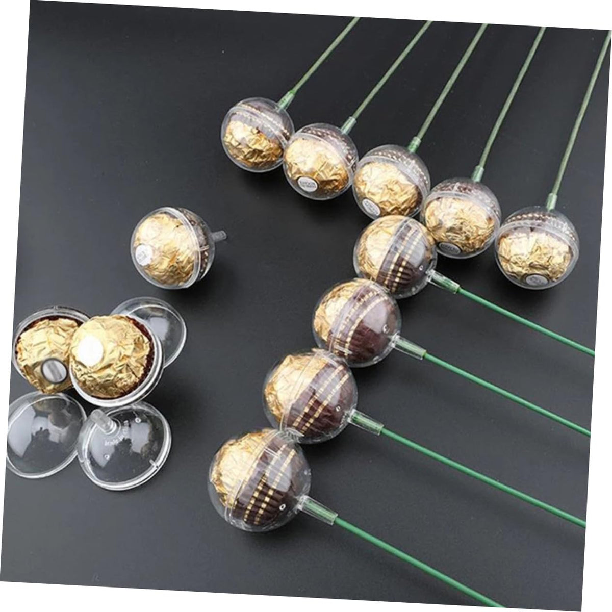 ARTIBETTER 100Pcs Chocolate Ball Wrapping Kit Chocolate Bouquet Holders with Sticks for Valentine Day Weddings and Celebrations DIY Candy Bouquet
