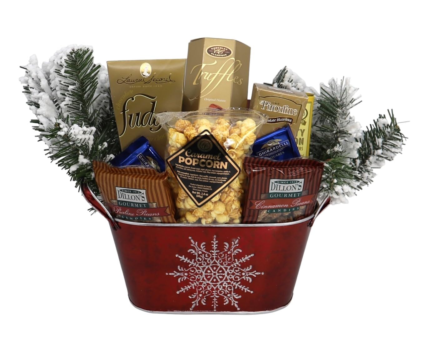 Gift Basket Village Christmas Elegance Gift Basket: Gourmet Wafers, Fudge, Popcorn, Pecan Candies, Cookies & Chocolates, Perfect Holiday Treat