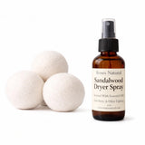 Roses Natural Wool Dryer Balls & Dryer Spray Bundle - 3 Reusable Dryer Balls + Plant-Based Essential Oil Dryer Spray, Natural Fabric Freshener