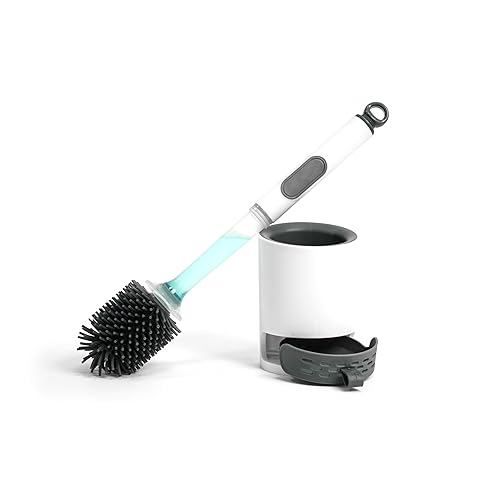 REDANT Toilet Brush and Holder Set, Silicone Toilet Bowl Brush/Cleaner Scrubber, Reusable Bathroom Cleaning Supplies with Cleaners Dispenser