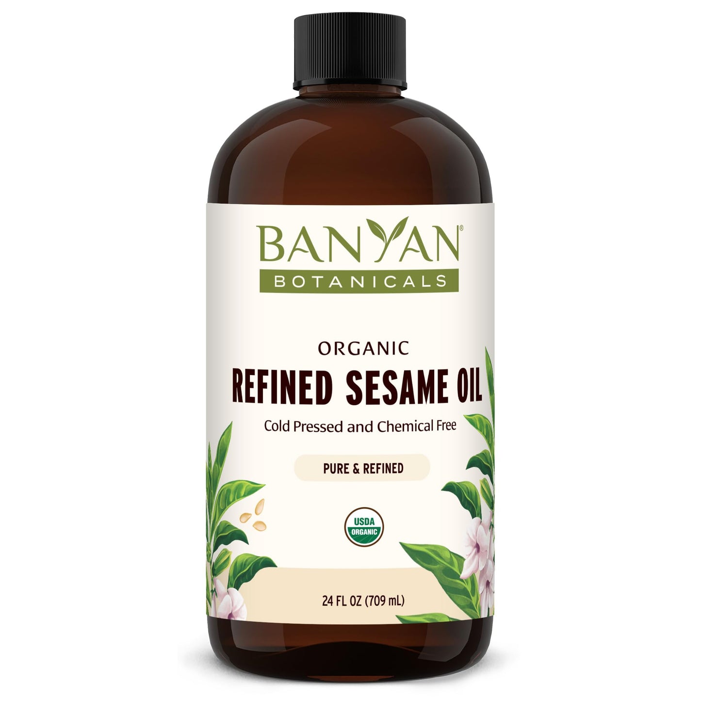 Banyan Botanicals Refined Sesame Oil - Organic Sesame Oil for Skin, Body, Hair & More - Multiple Sizes - 24 oz - Non GMO Sustainably Sourced Vegan