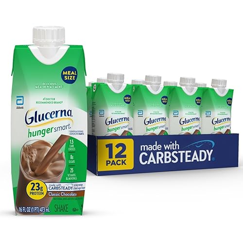 Glucerna Hunger Smart Meal Size Diabetes Care Shake, Classic Chocolate, Diabetic Meal Replacement to Support Blood Sugar Management, 23g Protein, 250