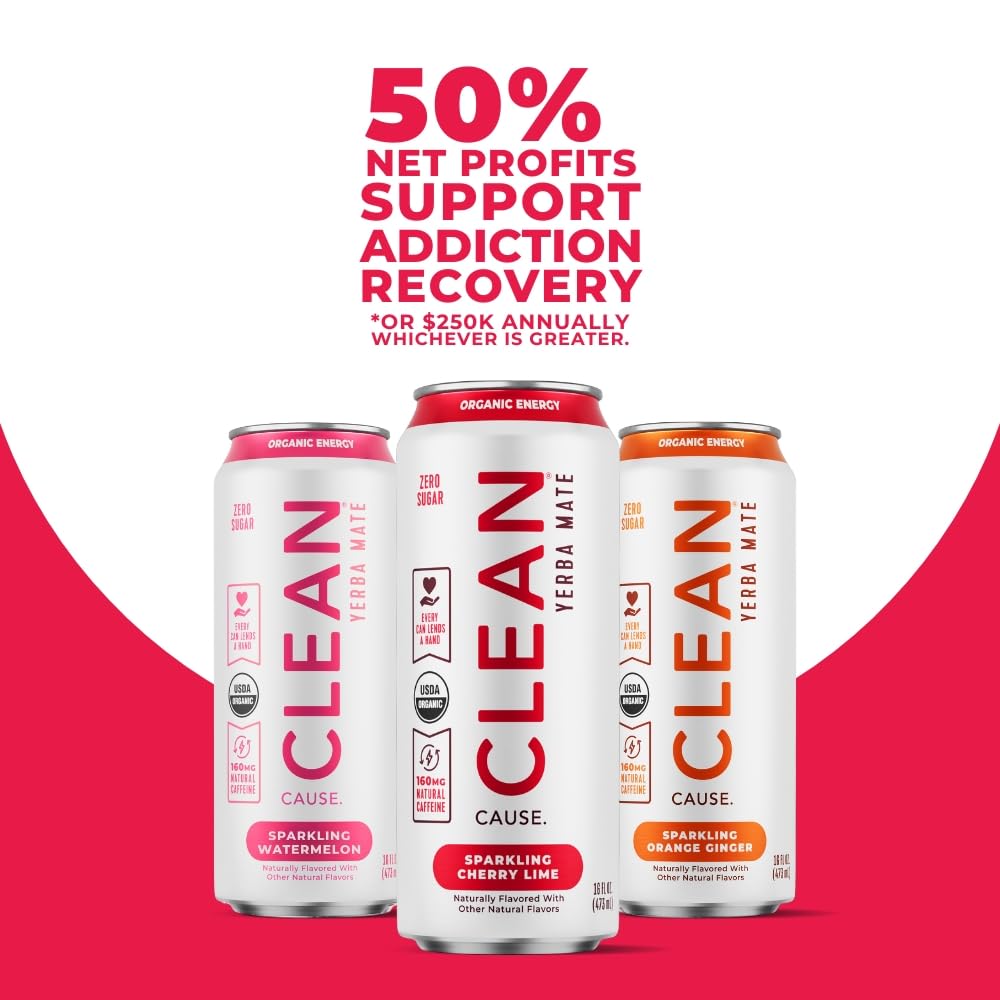 CLEAN Cause Zero Sugar Variety Pack Yerba Mate Tea Sparkling, USDA Organic Energy Drink Alternative, Zero Calorie, 160mg Natural Caffeine, Soda
