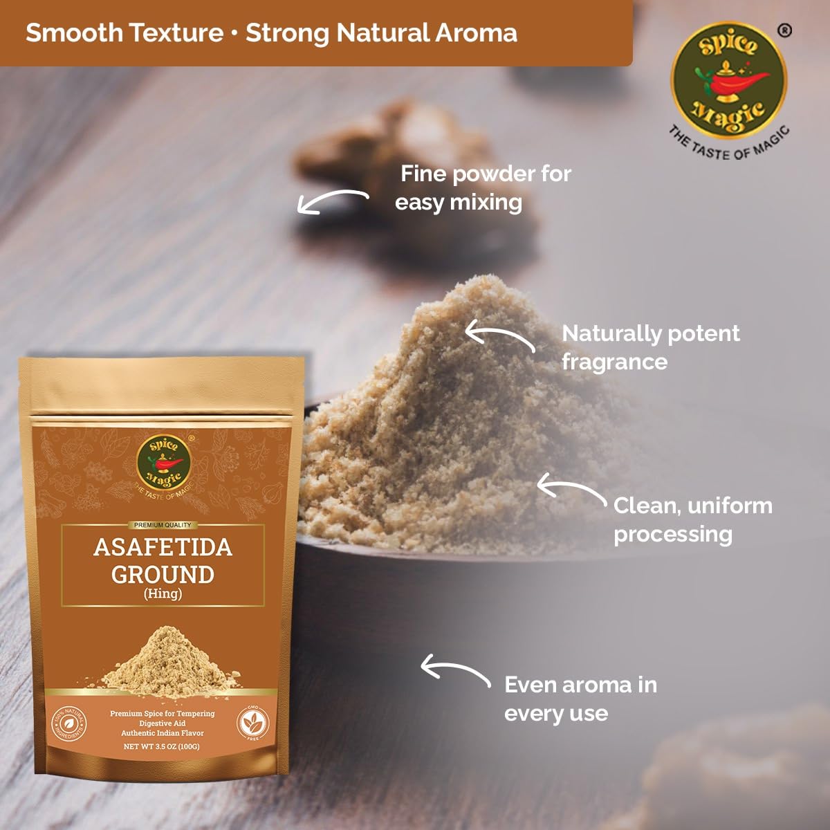 Spice Magic Asafetida Ground (Hing) ~ 100% Pure, Aromatic & Natural I Non-GMO I Indian Origin 3.5oz (100g)