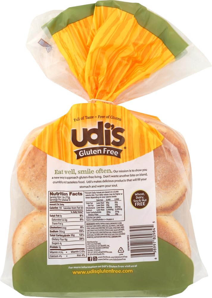 Udis Whole Grain Hamburger Buns, 10.8 Ounce -- 8 per case.