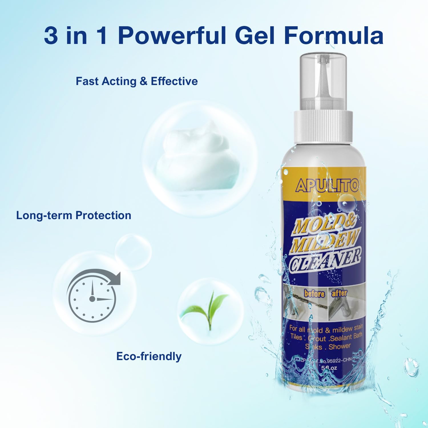 APULITO Household Cleaner Gel for Stains - Long-Lasting Bathroom, Kitchen, Sink & Tile Shower Stain Cleaner 5oz-3Pack